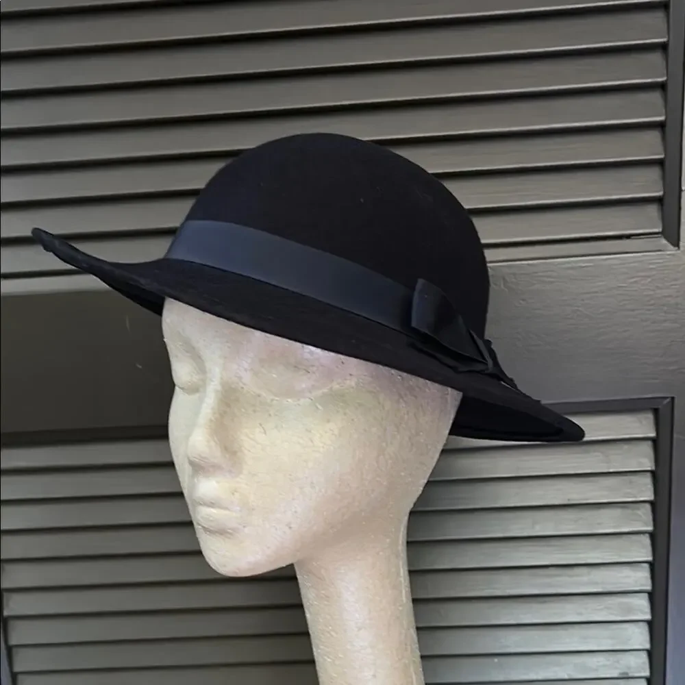 Vintage Dark Navy The Field Company Wool Hat with Grosgrain Band and Bow
